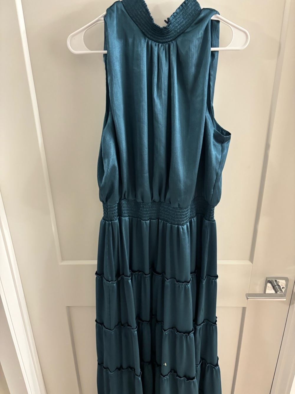Smocked Waist Teal Maxi Dress - Sleeveless Tiered Design